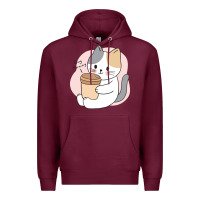 Burgundy Cat Drinking Coffee Kitten Kawaii Japanese Kitty Premium Hoodie - linhVisuals