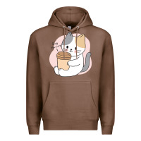 Chestnut Cat Drinking Coffee Kitten Kawaii Japanese Kitty Premium Hoodie - linhVisuals