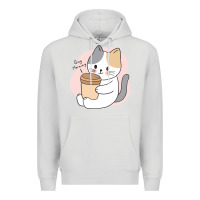 Dove Grey Cat Drinking Coffee Kitten Kawaii Japanese Kitty Premium Hoodie - linhVisuals