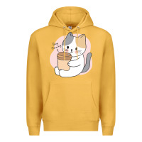 Mustard Cat Drinking Coffee Kitten Kawaii Japanese Kitty Premium Hoodie - linhVisuals