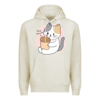 Oatmeal Heather Cat Drinking Coffee Kitten Kawaii Japanese Kitty Premium Hoodie - linhVisuals