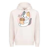 Pale Pink Cat Drinking Coffee Kitten Kawaii Japanese Kitty Premium Hoodie - linhVisuals