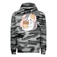 Slate Camo Cat Drinking Coffee Kitten Kawaii Japanese Kitty Premium Hoodie - linhVisuals