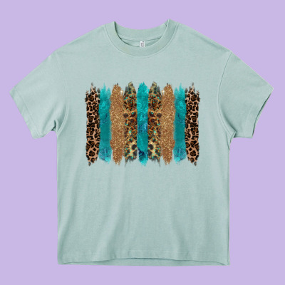 Glitter Turqoise Leopard Tooled Leather Background Heavy Core Tee Designed By Ranaportraitstore
