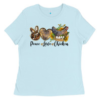 Baby Blue peace love chicken Ladies Tee - LillyAllenDesigns