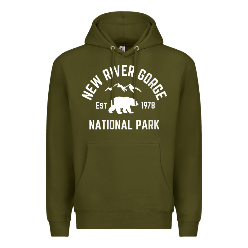 Womens New River Gorge National Park Bear West Virginia Nature V Neck Premium Hoodie by linhVisuals | Teevron