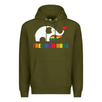 Army Green free mom hugs pride elephant rainbow Premium Hoodie - linhVisuals