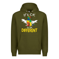 Army Green it’s ok to be different autism dinosaur Premium Hoodie - linhVisuals