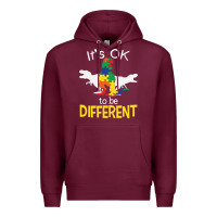 Burgundy it’s ok to be different autism dinosaur Premium Hoodie - linhVisuals