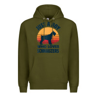 Army Green schnauzer just a boy who loves dogs men retro vintage sunset raglan ba Premium Hoodie - linhVisuals