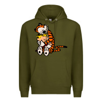 Army Green newcalvin and hobbes 04 Premium Hoodie - linhVisuals