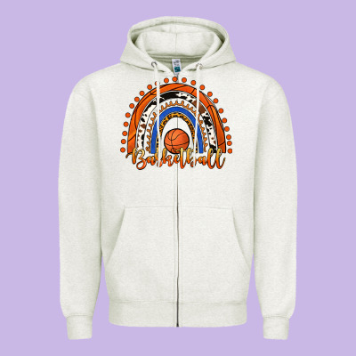 Basketball Rainbow Zipper Hoodie Designed By Ranaportraitstore