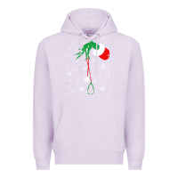 Lilac newchristmas grinch hand holding a stethoscope Premium Hoodie - linhVisuals
