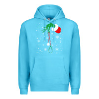 Ocean Blue newchristmas grinch hand holding a stethoscope Premium Hoodie - linhVisuals