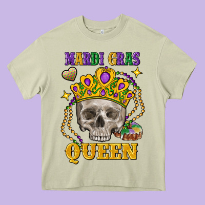 Skull Mardi Gras Queen Heavy Core Tee Designed By Fadigitalartstudio