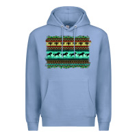 Colony Blue turquoise aztec bullskull and horse Premium Hoodie - BarkalooDesign