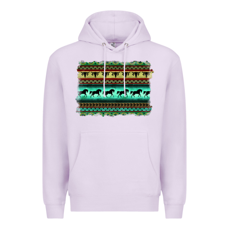 Turquoise Aztec Bullskull And Horse Premium Hoodie by BarkalooDesign | Teevron