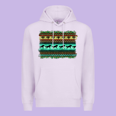 Turquoise Aztec Bullskull And Horse Premium Hoodie Designed By Barkaloodesign
