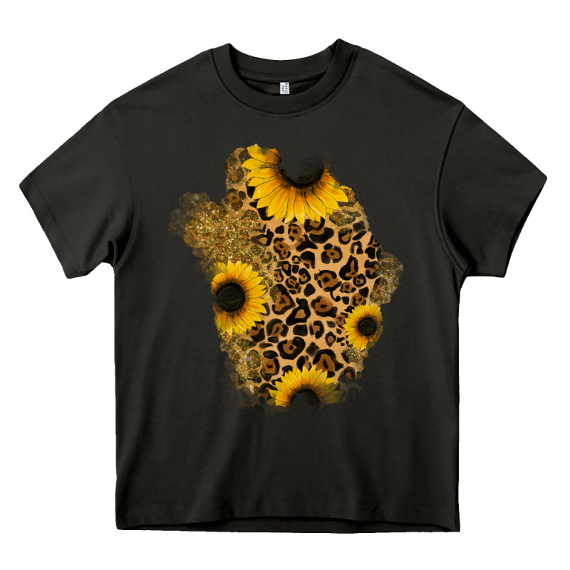 Glitter Sunflowers Leopard Patch Heavy Core Tee by RanaPortraitStore | Teevron