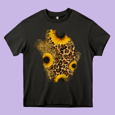 Glitter Sunflowers Leopard Patch Heavy Core Tee Designed By Ranaportraitstore