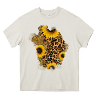 Cream glitter sunflowers leopard patch Heavy Core Tee - RanaPortraitStore