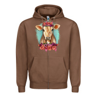 Chestnut Floral Cow Zipper Hoodie - RanaPortraitStore