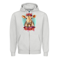 Dove Grey Floral Cow Zipper Hoodie - RanaPortraitStore