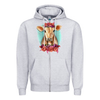 Heather Grey Floral Cow Zipper Hoodie - RanaPortraitStore