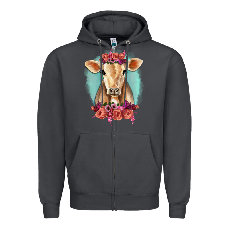 Floral Cow Zipper Hoodie by RanaPortraitStore | Teevron
