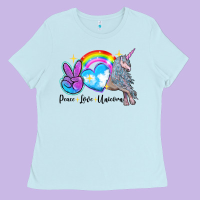 Peace Love Unicorn Ladies Tee Designed By Lillyallendesigns