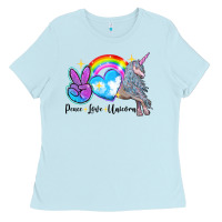 Baby Blue peace love unicorn Ladies Tee - LillyAllenDesigns