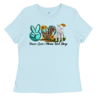 Baby Blue Peace Love Merino Wool Sheep Ladies Tee - LillyAllenDesigns