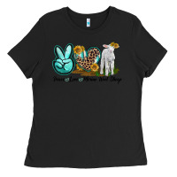 Black Peace Love Merino Wool Sheep Ladies Tee - LillyAllenDesigns