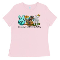 Bubblegum Pink Peace Love Merino Wool Sheep Ladies Tee - LillyAllenDesigns