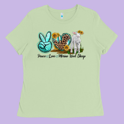 Peace Love Merino Wool Sheep Ladies Tee Designed By Lillyallendesigns