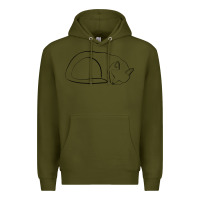 Army Green Sleeping Cat Line Art Premium Hoodie - linhVisuals