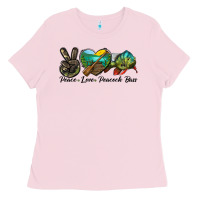 Bubblegum Pink Peace Love Peacock Bass Ladies Tee - LillyAllenDesigns