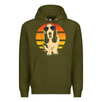 Army Green retro basset hound t shirt men women kids gift t shirt Premium Hoodie - linhVisuals