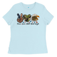 Baby Blue peace love bald head eagle Ladies Tee - LillyAllenDesigns