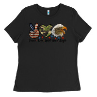 Black peace love bald head eagle Ladies Tee - LillyAllenDesigns