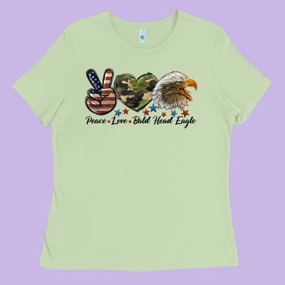 Peace Love Bald Head Eagle Ladies Tee Designed By Lillyallendesigns