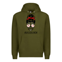 Army Green Baseball Mom Skull Premium Hoodie - linhVisuals