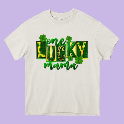 One Lucky Mama St Patricks Heavy Core Tee Designed By Fadigitalartstudio
