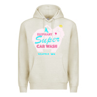 Oatmeal Heather pink elephant car wash Premium Hoodie - linhVisuals