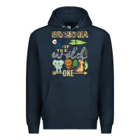 Navy grandma of the wild one zoo mother birthday safari jungle long sleeve Premium Hoodie - linhVisuals