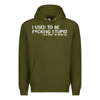 Army Green i used to be f cking stupid Premium Hoodie - linhVisuals