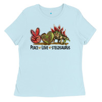 Baby Blue Peace Love Stegosaurus Ladies Tee - LillyAllenDesigns