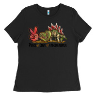 Black Peace Love Stegosaurus Ladies Tee - LillyAllenDesigns