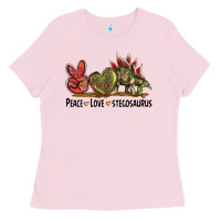 Bubblegum Pink Peace Love Stegosaurus Ladies Tee - LillyAllenDesigns