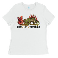 White Peace Love Stegosaurus Ladies Tee - LillyAllenDesigns